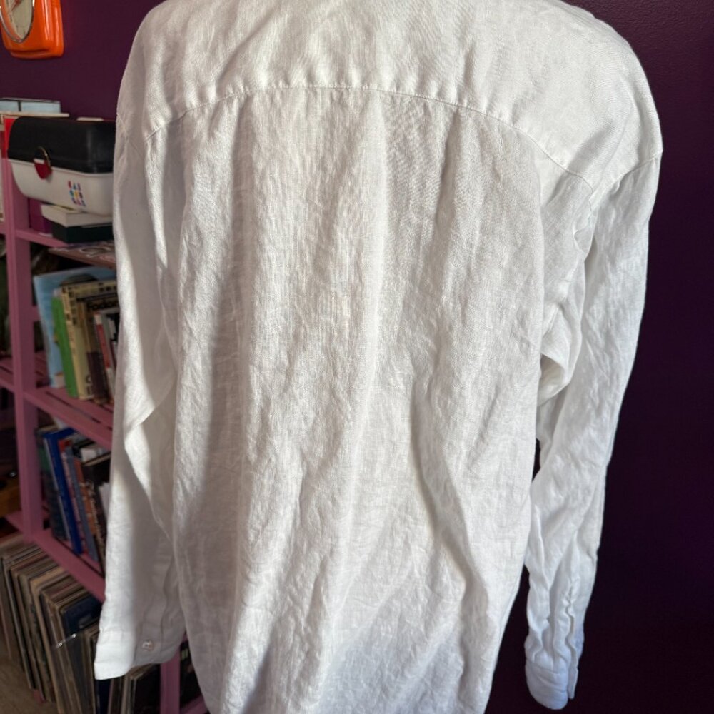 White Oversize J Jill Button-Down Oxford Linen Shirt | Size M - Picture 4 of 7